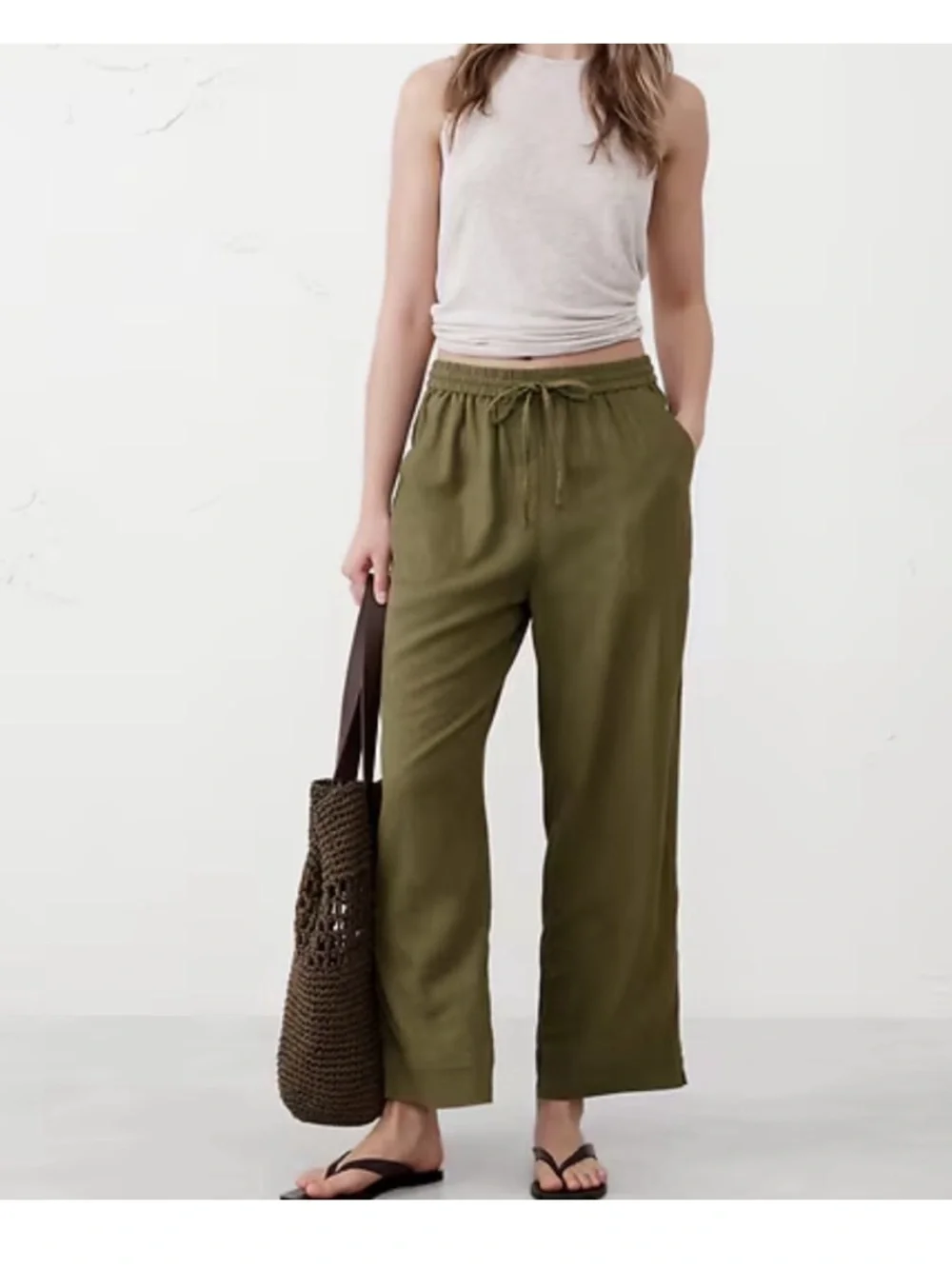 Banana Republic olive Green Linen Blend Women's Drawstring Trousers XS